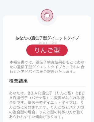 GeneLife肥満遺伝子検査りんご型の結果の一部